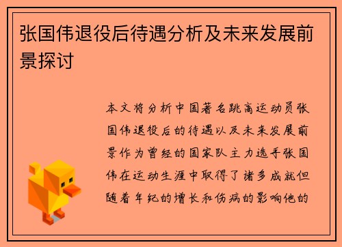张国伟退役后待遇分析及未来发展前景探讨